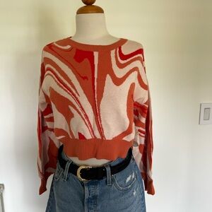 Alter’d State Orange and Red Swirl Pattern Sweater
